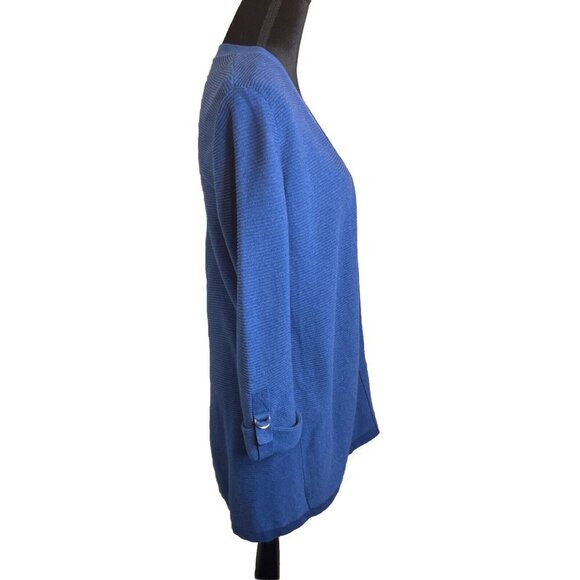 Chicos Womens 1 Size US Medium Blue Open Cardigan Roll Tap Sleeve Beach Career - Picture 3 of 9